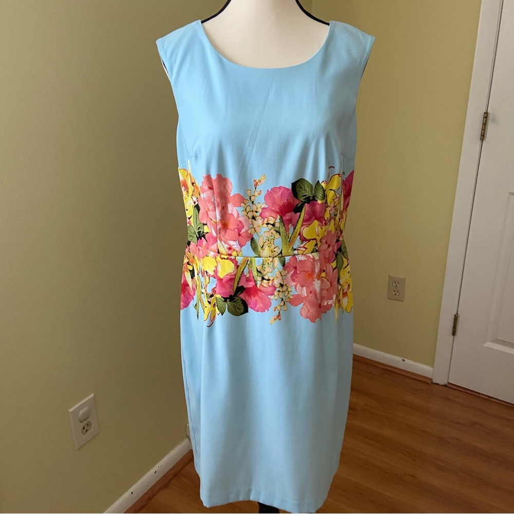 NEW YORK & CO Floral  Sheath  Midi Sleeveless Spring Wedding Easter Dress M 10